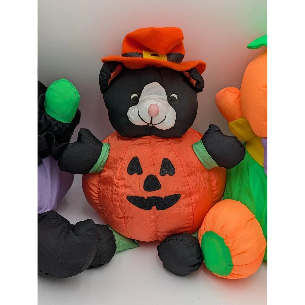 Toy Box Creations Halloween Plush Puffy Nylon Witch Cat Pumpkin Lot of 3